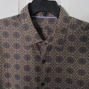 Tasso Elba Mens L/S Brown Cotton Fancy Casual Shirt - Size 18.5/34 or XXL